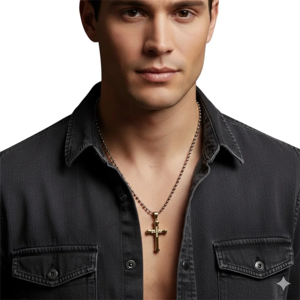 Vintage Style Golden Cross Necklace with Zirconia Accents